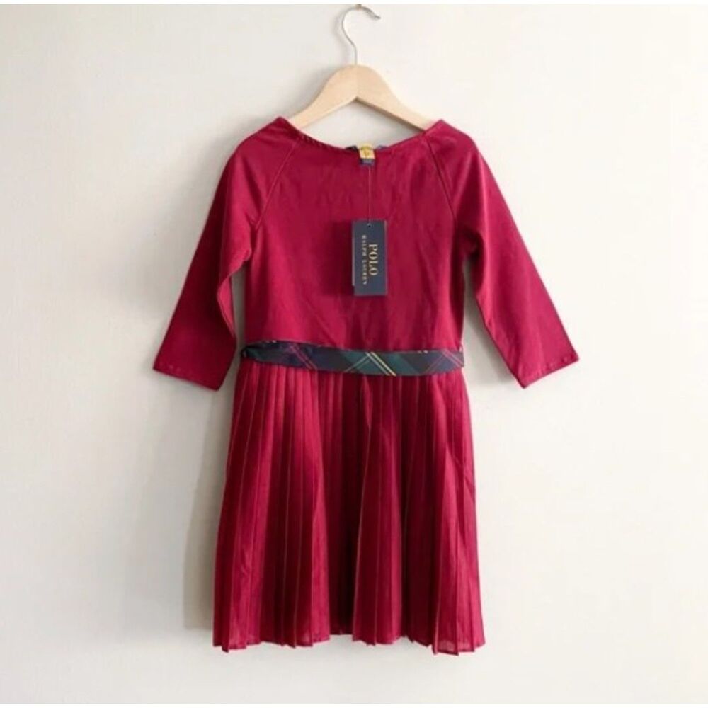 NWT Polo Ralph Lauren Girls Dress Size 6 Red Pleated Skirt Cotton Knit Holiday - Picture 2 of 9